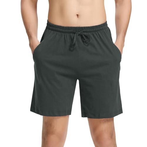Irdcomps Herren Schlafanzughose Kurz Baumwolle Pyjamahose Schlafshorts für Männer Bermudahose Freizeithose Shorty Sommer Pyjama Hose Shorts Schlafhose Nachtwäsche mit Taschen Dunkelgrau L
