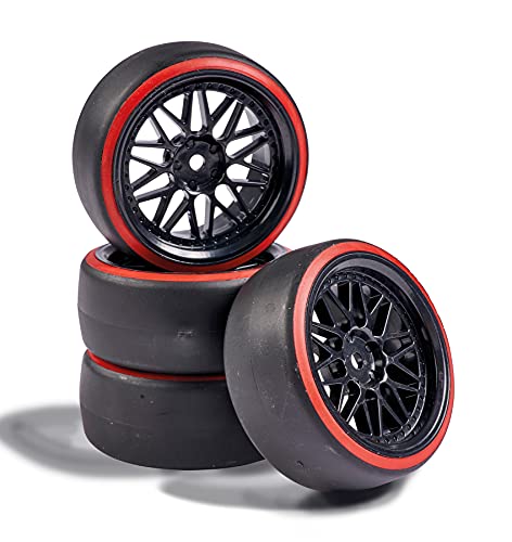 Carson 500900157 1:10 Räderset Drift (4) schwarz/rot - Modellbauzubehör, Ersatzteil, Tuning, Reifen, Reifenset