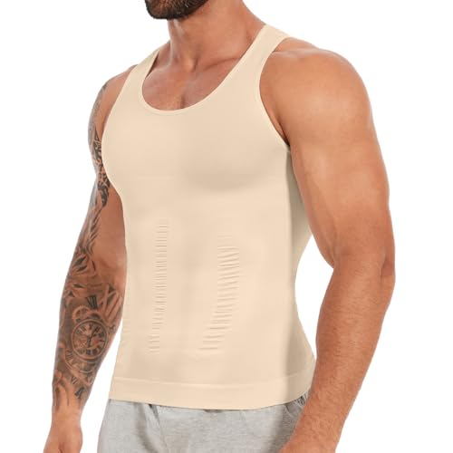 SLIMBELLE Body Shaper Herren Elastische Unterhemd Herren Tight Compression Shirt Taillenformer Figurformend Bauch Weg Shirt Männer