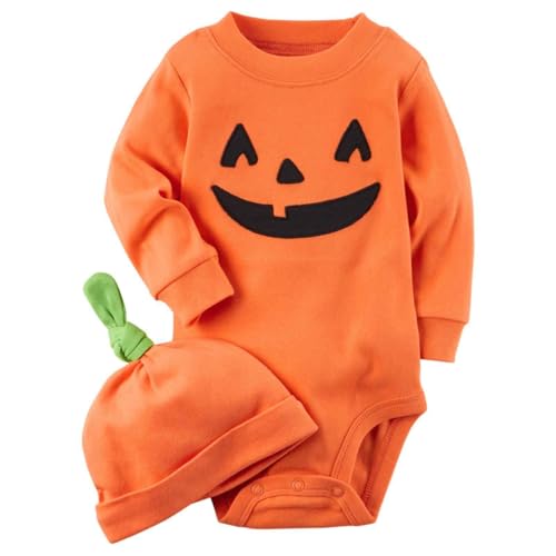 Body 92 Bio und Halloween Overall Pyjamas Krabbelanzug Gymnastikanzug Langarm (Orange, 6-12 Months)