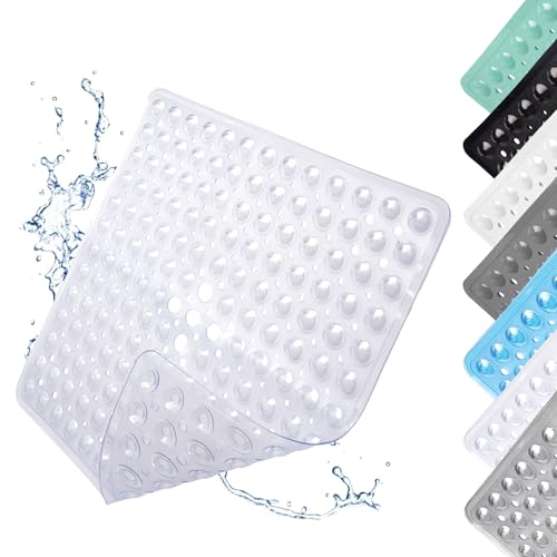 Duschmatte rutschfest, Quadratische Badematte rutschfest mit Saugnäpfen, 53x53cm, Maschinenwaschbar Badewannenmatte, für Dusche oder Badewanne, Transparentes Weiß