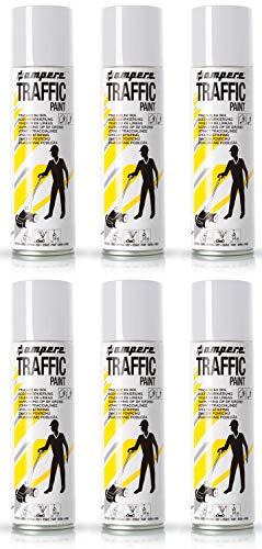 UvV Bodenmarkierung Farben zur perfekten Markierung im Lager, Parkplatz, Parkhaus, Industrie - passend für Ampere Markierwagen (6 Dosen a 500ml, weiss)