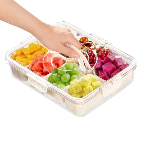 8 Fächer Geteiltes Serviertablett mit Deckel und Griff, Snackbox mit Fächern Snackschale mit Deckel Snack Schalen mit Deckel, für Gewürze, Snacks, Nicht Spülmaschinenfest (8 Fächer 1 Stück)