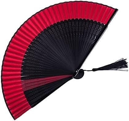 Seidenfächer, Handfächer aus Seide, künstliche Seidenfächer, lange Seidenfächer, Fächerschleier, schwarzer Faltfächer, dekorative Fächerdekoration, Kunsthandwerk, Damenbedarf, Heimdekoration(Onecolor)