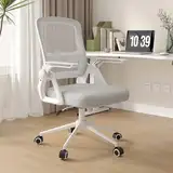 naspaluro Bürostuhl mit Hochklappbare Armlehnen, Schreibtischstuhl Ergonomisch, Drehstuhl mit Netzbespannung, Lordosenstütze, Höhenverstellbarer, Wippfunktion, Gepolstertem Sitzkissen, Grau