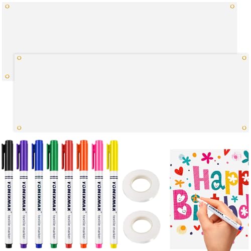 MirraSwit 2 Set Groß Leeres Banner 180x60cm, Banner Selbst Gestalten mit 2pcs 6m Hängendem Seil und 8 Textilstifte, Geburtstag Plakat für DIY Painting Hochzeit Geburtstag Partys Outdoor