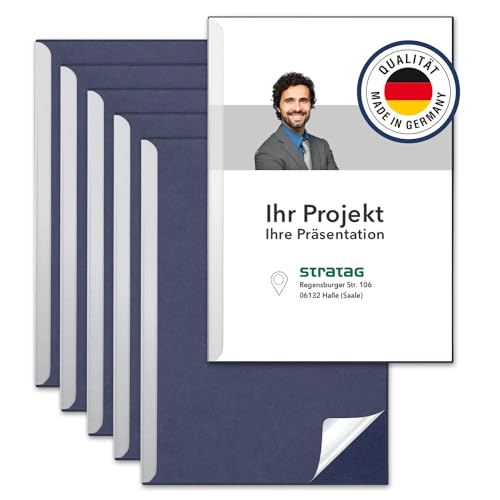 STRATAG Klemmschienen-Set (6 Stück) mit transparentem Deckel aus PP Kunststoff sowie Binderücken aus stabilem 375 g/m² Karton (Klemmmappe A4 Blau Marineblau)