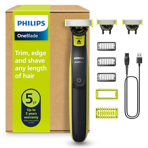 Philips OneBlade 360 Face & Body – Rasierer & Trimmer inkl. 3 x 360 Klingen, 3 Kammaufsätze (1/3/5 mm) + Skin Guard, Nass- & Trockenrasur, Akku-USB, für Gesicht & Körper (QP2824/31)