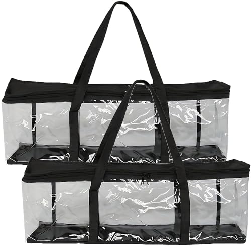 QSLKI 2 Stück DVD-Aufbewahrungstaschen, Tragbar Groß Reißverschluss Oxford Tuch DVD Aufbewahrungs-Tasche, CD-Tragetasche, transparente Abdeckung mit Reißverschluss, DVD-Schutz (60x22x15.2cm)