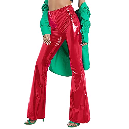 Eauptffy Latex Look Lederhose Bootcut Damen - PU Leder Weite Bein Schlaghose High Waist Bootcut Kunstleder Leggins Lederimitat Lange Hose Freizeithose Festival Outfit Hotpants Nachtclub Clubwear