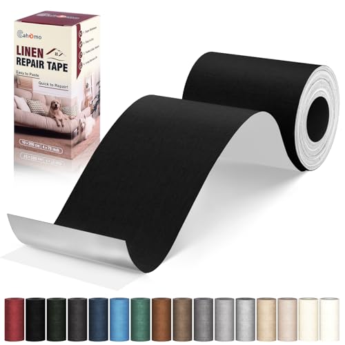Flicken Selbstklebend Stoff, Cahomo Leinenstoff Patches Selbstklebend, 10x200 cm Leinen Reparatur Patches für Sofa, Autositze, Bootssitze, Bürostuhl, Vorhang - Schwarz