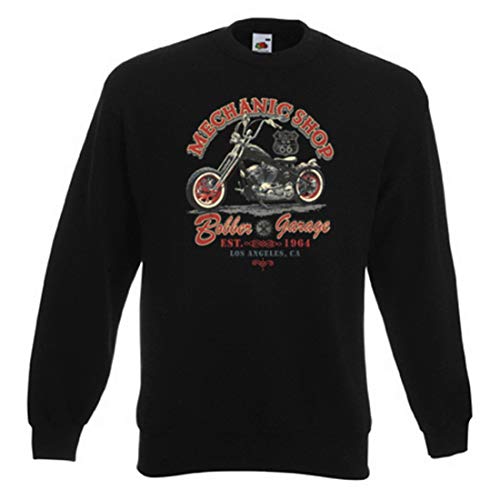Geile-Fun-T-Shirts Biker Sweatshirts Herren Pullover - Mechanic Shop - Bobber Garage - Coole Männer Sweater schwarz Motorradfahrer-Geschenke mit hochwertigem Druck