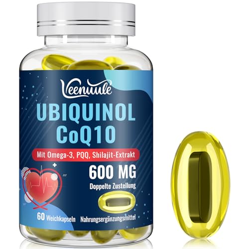 Ubiquinol CoQ10 600 mg Weichgelkapseln mit Shilajit-Extrakt 300 mg, Omega-3 150mg, PQQ 20mg - Dual-Liefersystem - (60 Stück, Packung von 1)