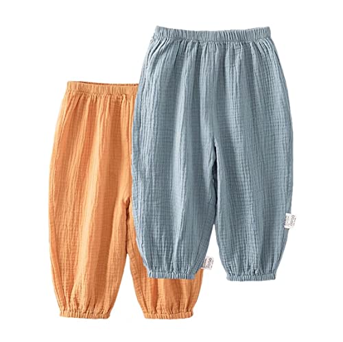 Baby leichte Lange Hose Anti-Moskito Bloomers Baumwolle Klimahose Jungen Mädchen Sommerhose 2er Pack(Orange-Grau, 80-86)