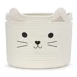 Goodheim Aufbewahrungskorb Kinder aus Baumwolle für Spielzeug und Wäsche, Wäschekorb und Spielzeugkorb in einem, Kinderzimmer Deko Weiße Katze