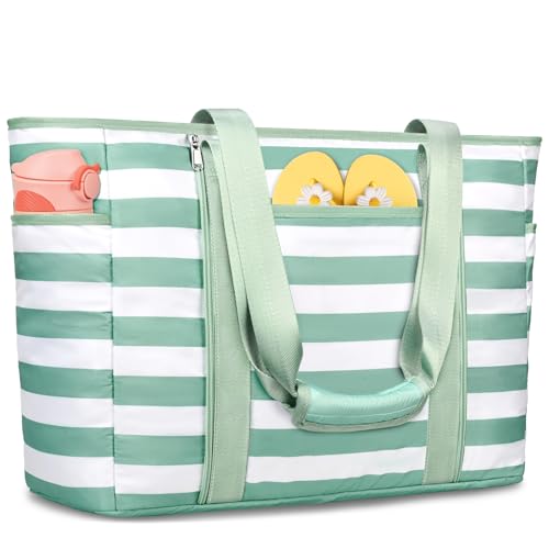 KTUEOV Strandtasche XXL Familie, 45L Wasserdicht Strandtasche mit Reißverschluss 12 Fächer Badetasche Damen Leichte und Faltbares Beach Bag Tote Bag Shopper Damen für Strand Pool Reisen Fitnessstudio