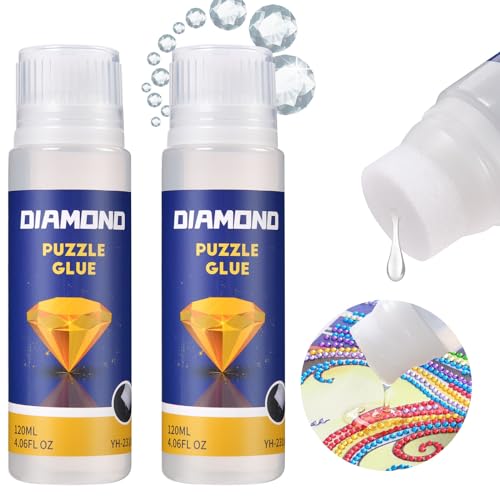 AUAUY 2PCS Diamond Painting Versiegelung, Schnell Trocknender Diamantkleber mit Schwammkopf, Diamond Painting Kleber für Glitzernde Bilder Anti-Shedding Versiegelung von Diamanten, Durchsichtig(120ml)
