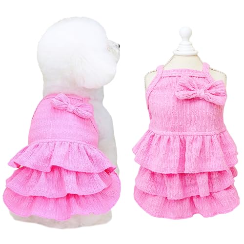 Yaopelky Katzenkleid, Hundekleidung für kleine, mittelgroße Hunde, Mädchen, gestufte Schichtkuchen, Welpenkleider mit Schleife, niedliches Sommerkleid, Haustier-Outfits für Yorkie, Chihuahua, Größe XL