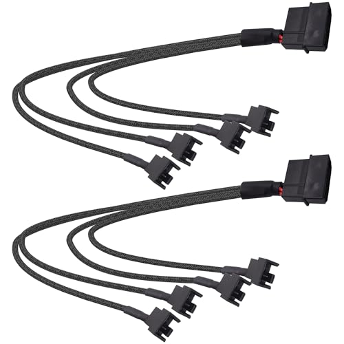 YARCHONN Molex zu PC Fan Power Splitter Kabel, 4 Pin Molex zu 4 x 3 Pin /4 Pin 12V PC Fall Fan Connector Adapter Y Splitter Verlängerung Netzkabel Kabel -27cm bis 2pcs