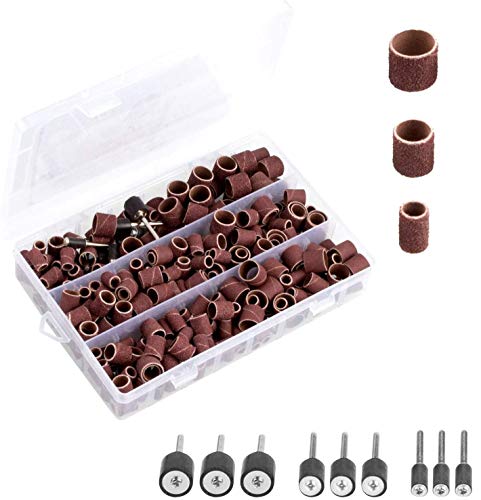 Starvast 338 Stück Schleiftrommel mit Kunststoffbox, bestehend aus 329 Schleifbändern und 9 Trommeln, Bohrfutter 1/2 Zoll, 3/8 Zoll, 1/4 Zoll für Dremel Drehwerkzeuge