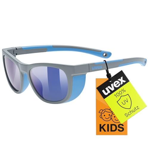 uvex sportstyle 513 Unisex Kinder Sonnenbrille Fahrradbrille, 5-8 Jahre, 100 % UV-Schutz, verspiegelt, Seitenschutz – Ideal für Outdoor & Sport, Einheitsgröße, grey matt/mirror blue