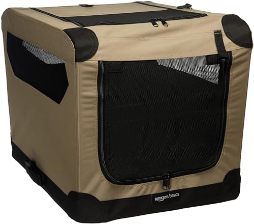 Amazon Basics 2 türige Tragbar weich faltbar käfig für Hund oder Katze, S (66 x 46 x 46 cm), Braun