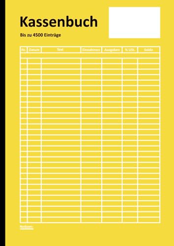 Kassenbuch mit Umsatzsteuer DIN A4: für Einzelhändler, Gastronomen und Landwirte (für bis zu 4500 Einträge auf 150 Seiten)