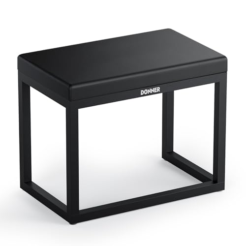 Donner Klavierbank, Home-Style Korrosionsbeständiger Keyboard-Hocker, Modernes minimalistisches Design Metall-Klavierstuhl mit Dicker Polsterung, Schwarzer Klavierstuhl mit Kissen, DKB-200