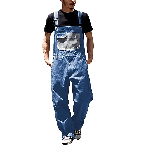 2024 Herren-Denim-Latzhose, lockere Passform, Arbeitskleidung mit verstellbaren Trägern und praktischen Werkzeugtaschen, plus Jumpsuits für Männer, sexy, blau, XL