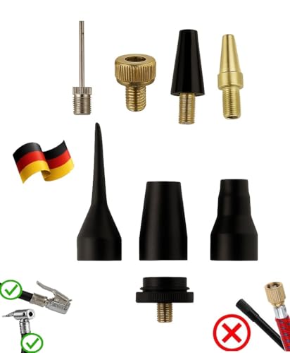 Aufblas-Adapter-Set für Kompressor-Zubehör, 8-teilig, inkl. Ballnadel und Ventiladapter für Fahrradreifen