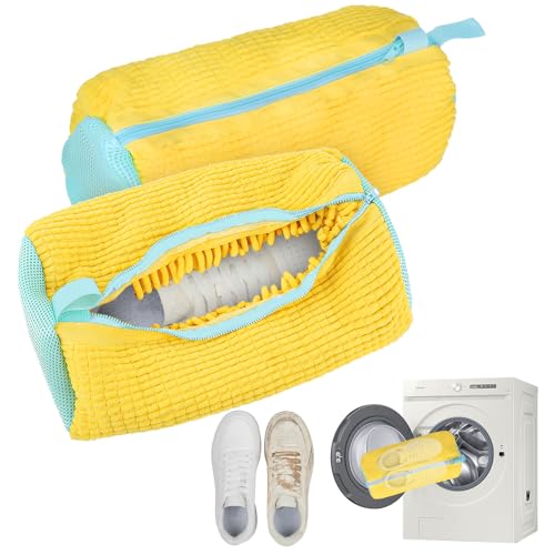 schuhwaschbeutel waschmaschine 2 Stück Multi Schutz schuhbeutel waschmaschine wiederverwendbarer sneaker waschbeutel für alle Schuharten und -größen,schonen sowohl Schuhe als auch Waschmaschine (Gelb)
