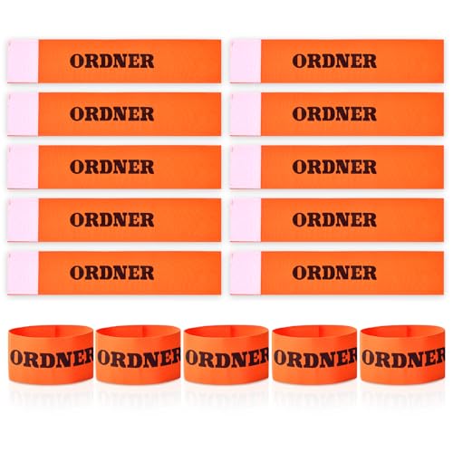 jiawaggag 10 Stück armbinden Klett Ordnerbinden Binde Armband Armbinde neon Ordner armbinden Set Fluoreszierendes Orange Trainingsausrüstung und Spiel Zubehör