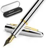 Nicpro Füllfederhalter Set, luxuriöses silber-goldenes Füller, 0,7 mm mittlere Feder mit Tintenkonverter, Metalletui, kalligraphisches Schreibgerät zum Nachfüllen, Geschenk für Beruf, Büro, Business