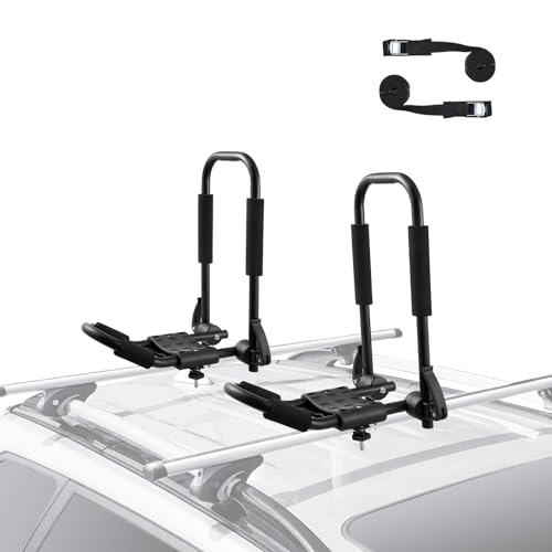 VEVOR Kajak-Dachgepäckträger, 1 Paar J-Bar, Weicher Dachgepäckträger, Zusammenklappbar, Befestigung Oben, Träger für Kajak, Surfbrett, Kanu, SUP, Skiboard, Montage an Auto, SUV, LKW, 1 Kajak