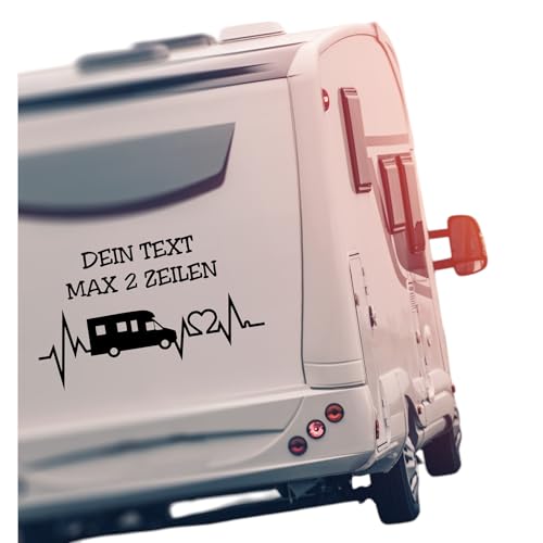 Wohnmobil Aufkleber mit Herzschlag Design, Selbstklebend, mit Wunschtext Vinylfolie
