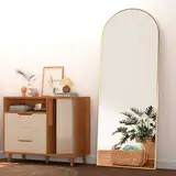 NEUWEABY Bogen Ganzkörperspiegel 162x53cm Gewölbter Standspiegel in voller Länge, Groß Bodenspiegel mit Ständer Rahmen aus Aluminiumlegierung gelehnt für Schlafzimmer, Gold