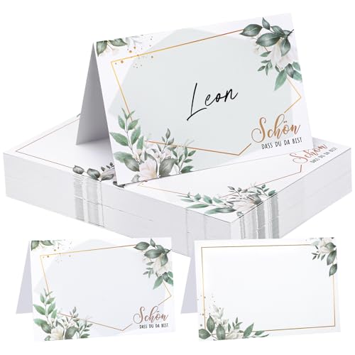 woric 60 Stück Tischkarten Schön dass du da bist, 110x85mm Platzkarten zum selbst Beschriften Namenskärtchen Tischkarten für Hochzeit Geburtstag
