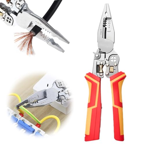 Shulltji 9 in 1 Abisolierzange mit Strommessfunktion, Multifunktionale Elektriker Zange, Spannungsprüfer Zange, Kabel Abisolierer zum Abisolieren, Wickeln, Spalten, Crimpen, Schneiden, Ziehen