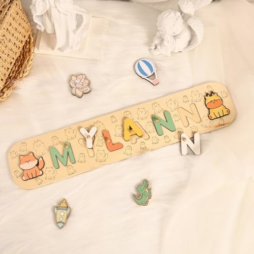 Personalisiertes Namens-Puzzle, individuelle Holzpuzzles für Kleinkinder 1–3, Holzform-Puzzles, 1. Geburtstag, Jungen, Mädchen, Montessori, Lernspielzeug, Geschenke für Geburtstag, Ostern,