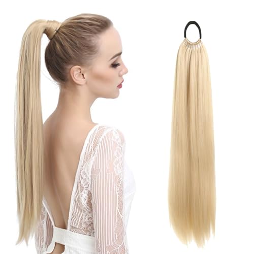Zopf Extensions Ponytail Extensions Echthaar Zopf 60 Cm Lang, Haarverlängerung Zopf Für Damen Mädchen Täglicher Gebrauch Und Spezielle Anlässe(Khaki)