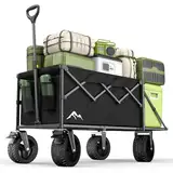 Bollerwagen Faltbar 300L mit Verstellbarer Heckklappe, 150 KG Belastbar, 10cm 360°-Schwenkbare All-Terrain-Räder & Doppelbremsen, Verstellbarer Griff & 2 Netztaschen，Strand/Wanderung/Camping/Einkauf