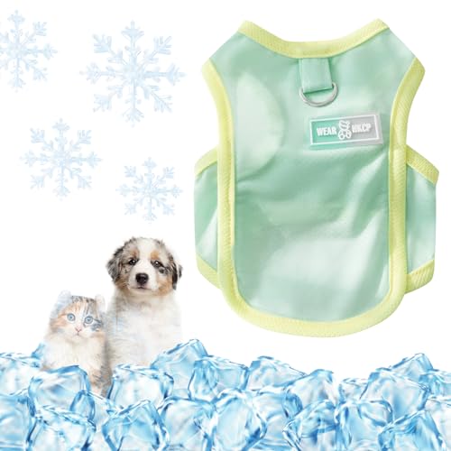 Yaopelky Kühlweste für Hunde, Sommer, Haustier-T-Shirt, atmungsaktiv, schnell trocknend, Outfit für Hunde und Katzen, Blau (Grün, Größe M (2,5–4 kg))