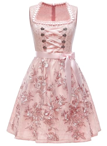 EvoEch Dirndl Damen Oktoberfest Damen Outfit Traditionelle Trachten für Damen Bayerischer Karneval Stil(Pink,M