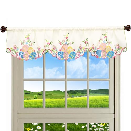 Grelucgo Bestickter Ostervolant B 147 x L 35,6 cm für Küchenfenster (Eier)