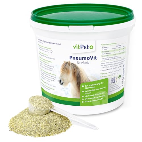 VitPet+ PneumoVit – Bei Husten Pferd – 1,2 kg – Mit natürlichem Eukalyptol – Zur Unterstützung von Atemwegen und Immunsystem – Erleichtert das Abhusten – Schleimlösend und beruhigend