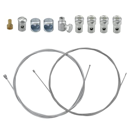 2 Stück 2M Universal Reparaturset Bowdenzug Gaszug Schaltzug Kupplungszug Fahrrad Roller Mofa Moped mit 9x Nippel Motorrad Universal Seilzug für Mofa Moped, Fahrrad, Roller