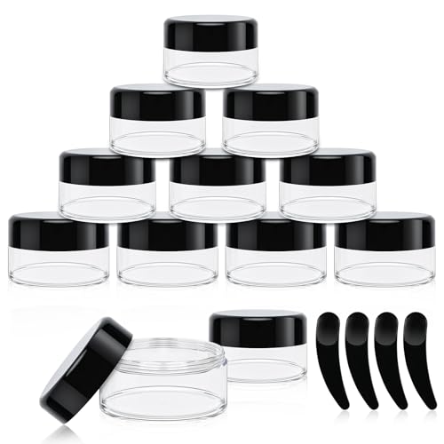 Zikenis 12 Stück Döschen, 20ml Leere Cremedosen zum Befüllen, Transparent Plastik Reise Kosmetikbehälter mit Deckel und 4 Spatel, für Creme, Lotion, Lippenbalsam, DIY-Schönheitsprodukte
