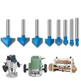 Nankoyal Router Bits 1/4 Shank, Router Bit Set, V Formbohrbits 8 Stücke Holzbearbeitungswerkzeuge, Router -Bindungs ​​-Kit Robustes Holzbearbeitungszubehör für Enthusiasten -Profis