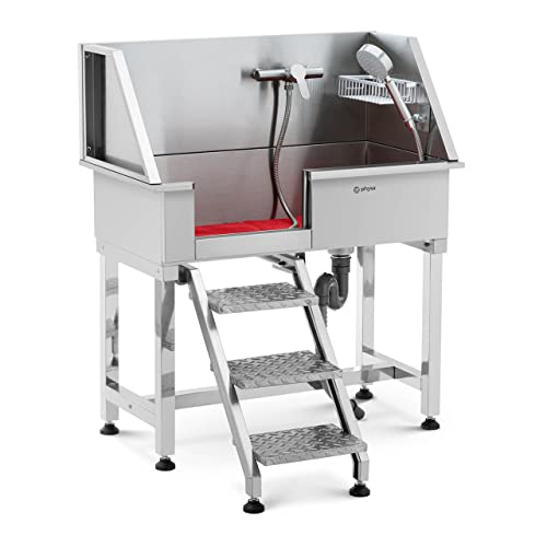 Physa PHY-PWS-03 Hundebadewanne bis 60 kg mit Treppe Hundewanne Haustierpflegewanne Edelstahl