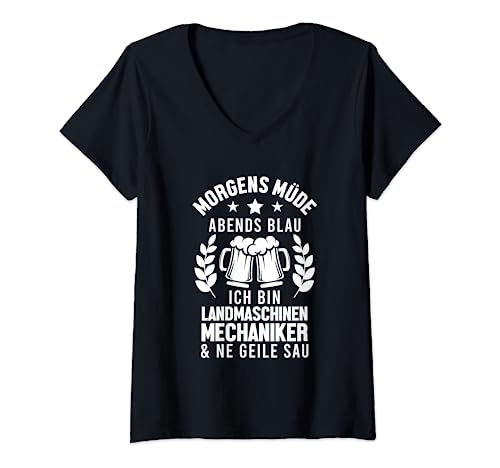 Morgenmüder Abend Blau Ich bin Agrarmechaniker T-Shirt mit V-Ausschnitt
